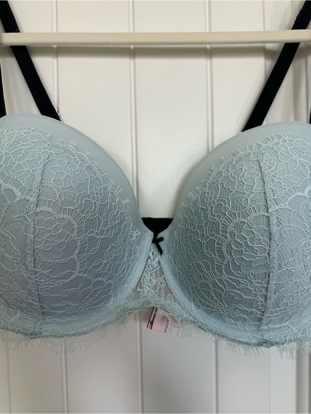Victoria Secret Lace Balconette Bra in Light Blue with Black Straps - Picture 2 of 7